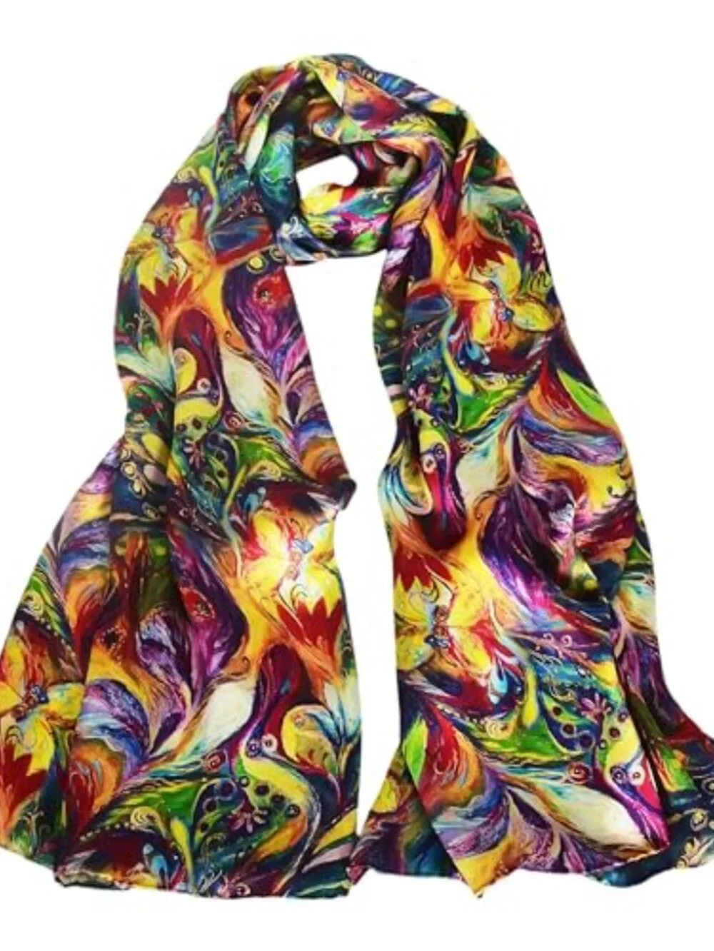 100% Mulberry Silk Neck Scarf Wrap Long Shawl Floral Print Multi-way Wear